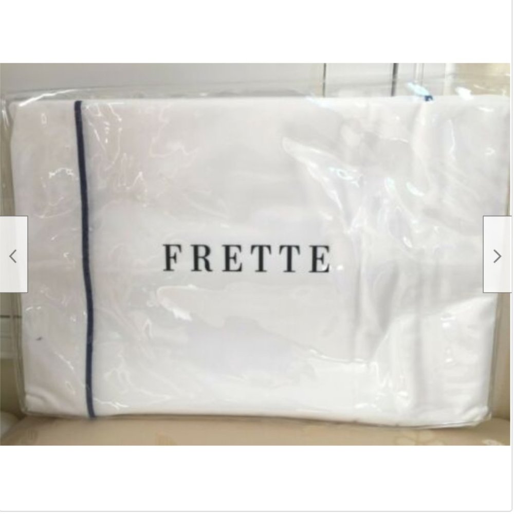 FRETTE 2 pieces KING Pillowcases Made in ITALY White 100% Cotton Navy embroidery